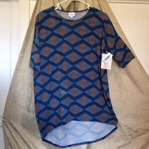 LulaRoe‎ Irma orange blue diamonds  blouse XS